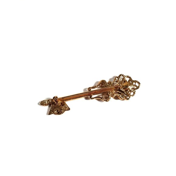 Rhinestone Key Pin Brooch Gold Tone 1.25" Fashion Collectable Realtor Real Home - Picture 3 of 4